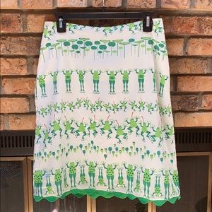 Frog pattern lined white green skirt S/M